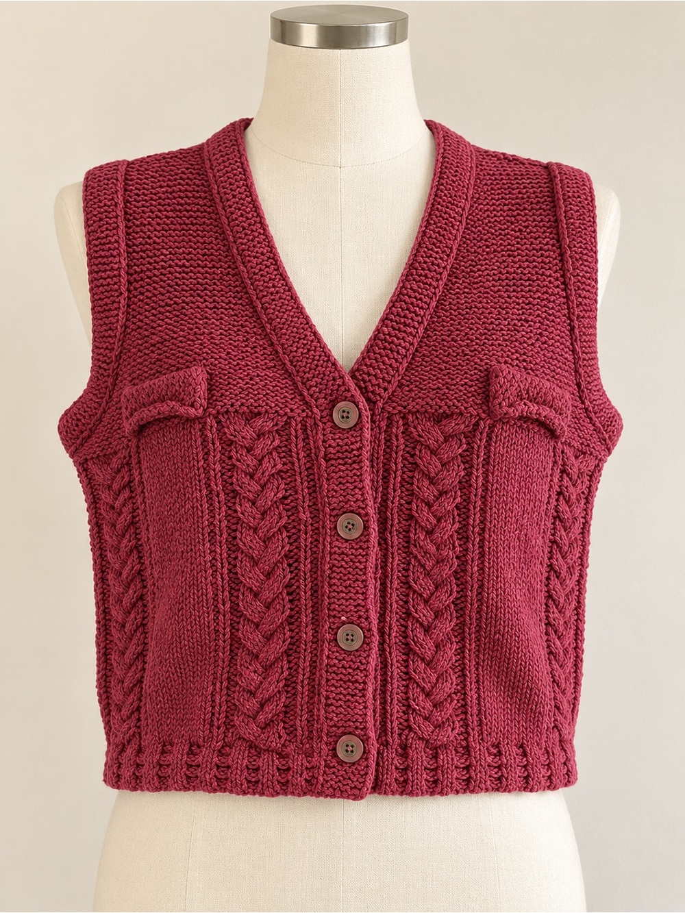 Vintage 62 East Burgundy Cable Knit Sweater Vest Medium Grandmacore